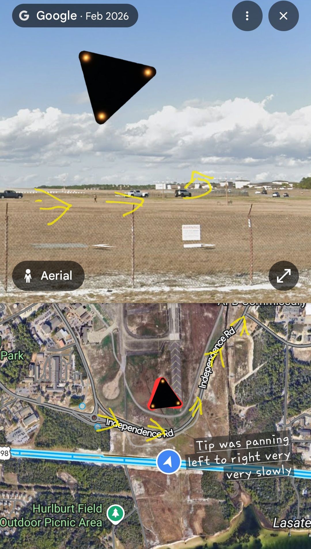 Kyle’s annotated sighting and location reference at Hurlburt Field